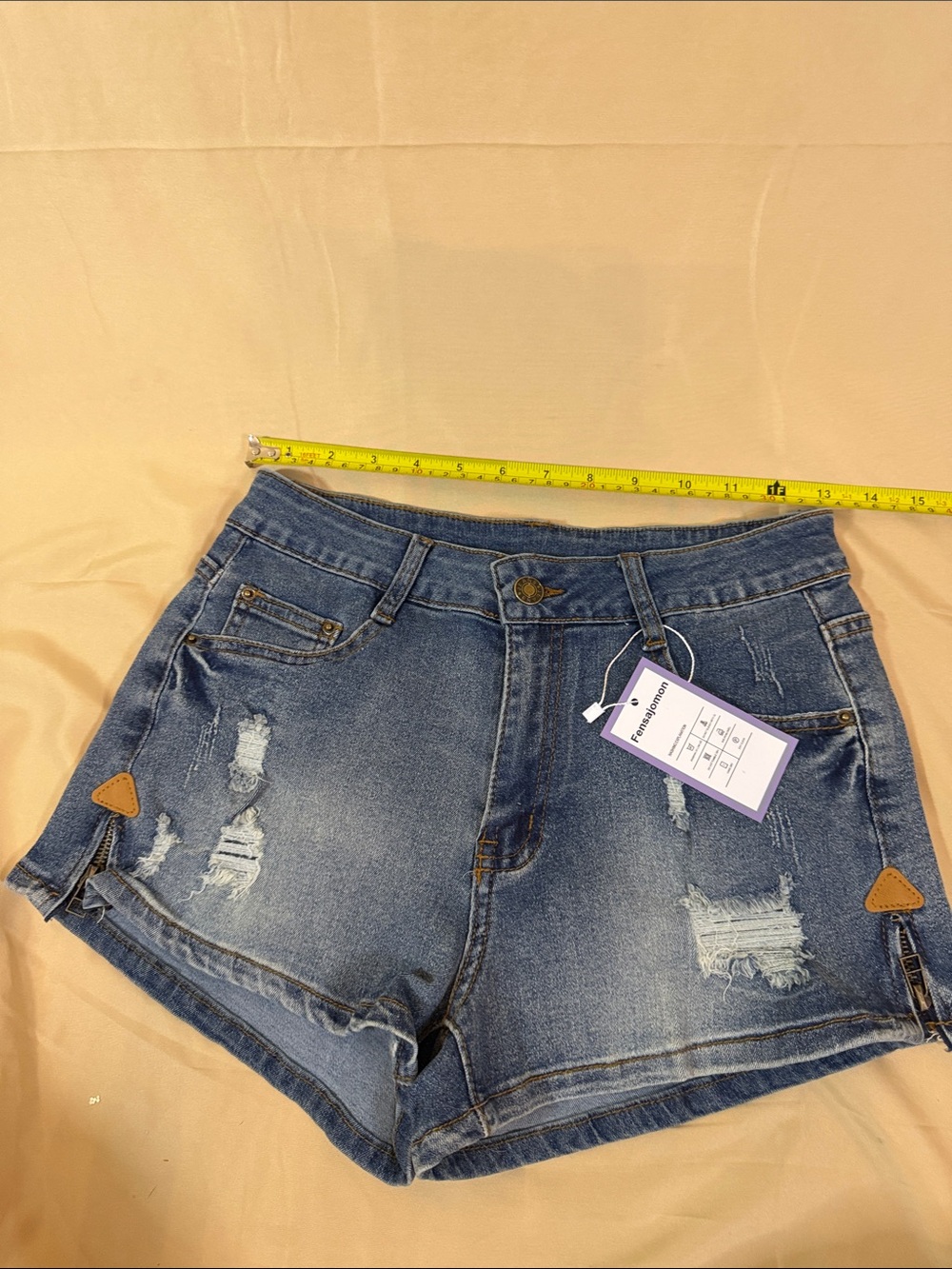 High-Rise Distressed Blue Denim Shorts